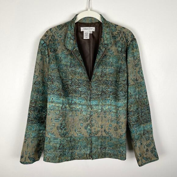 VTG Coldwater Creek Tapestry Jacket LP Green Floral Shimmery Boho Fairy Grunge - Picture 16 of 16
